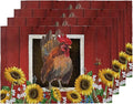 Watercolor Red Barn Cock Placemat Set of 4, Rooster Sunflowers Heart Heat-Resistant Washable Table Place Mats for Kitchen Dining Table Decoration