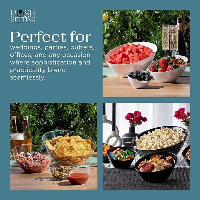 Posh Setting Clear Serving Bowls Small Hard Plastic Candy Bowl for Weddings, Buffet, Offices, Disposable Small Angled Bowls for Party's, Salads, Snacks and Fruit Bowl 5 Pack