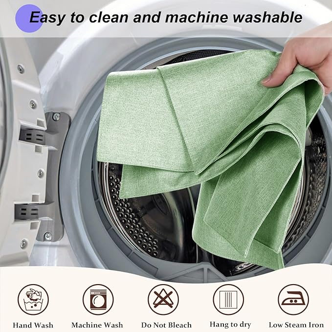 Cloth Placemats Set of 4, Cotton Linen Blend Machine Washable Double Layered Durable Place Mats Heat Resistant Placemats Wrinkle Free Thick Fabric Dining Table Mats (Light Green, 4)