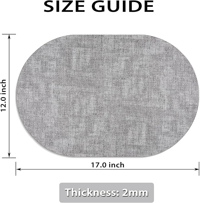 Placemats Set of 12 Washable, Heat Resistant Table Placemats Wipeable Faux Leather Oval Place Mats Non Slip, Waterproof Oval Table Mats for Indoor Outdoor, Gray