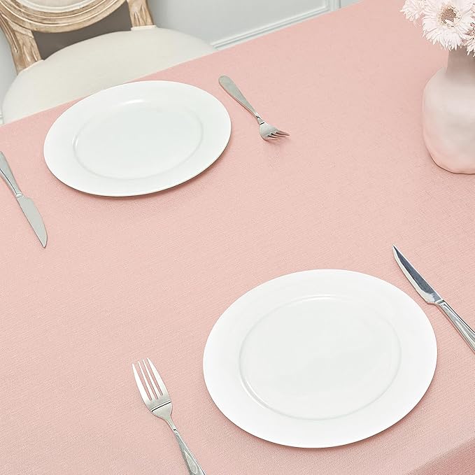 2 Pack Rectangle Tablecloth, 52x70 inch, Water Resistant Wrinkle Free Linen Textured Table Cloth Washable, Decorative Fabric Table Cover for Dining, Party and Camping, Pink
