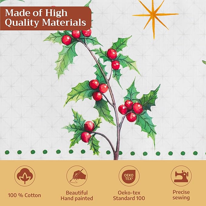 Maison d' Hermine Table Cloth Rectangle Table 100% Cotton 70 x 140 Inches Fall Tablecloth Reusable Everyday Use for Thanksgiving Christmas Decorations Dining Farmhouse Party (Poinsettia Christmas)
