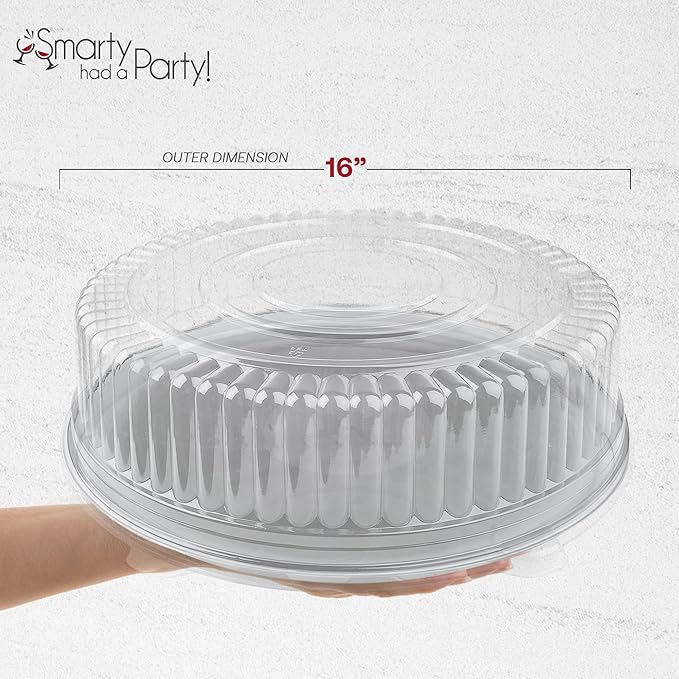 Smarty Had A Party 16 Inch Clear Round Plastic Tray Lids – Stackable Plastic Dome Lids for Catering Trays with Lids, Party Platters & Food Displays – BPA-Free Disposable Dome Covers – 25-Pack