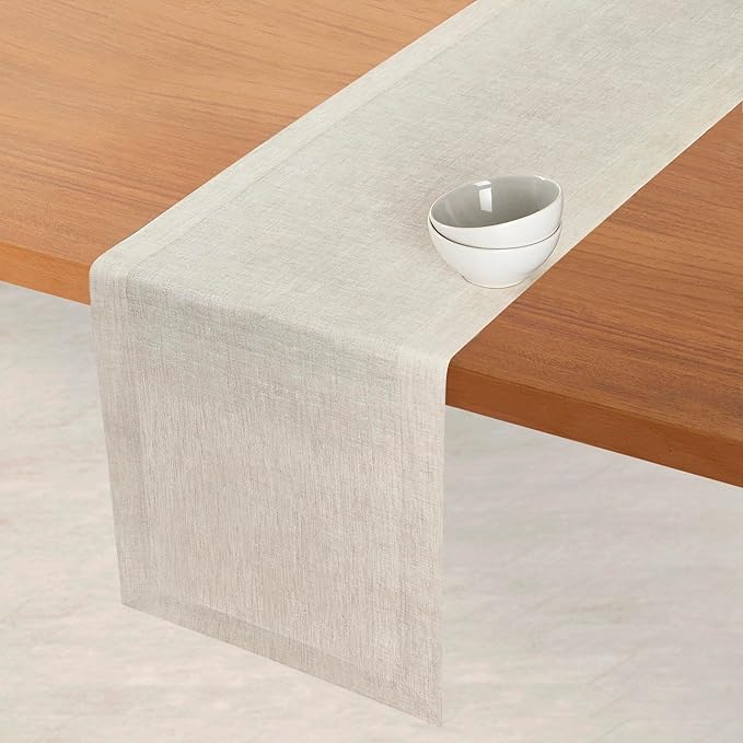 D'Moksha Homes Linen Light Natural Table Runner 120 Inches Long - 100% Pure Linen Dining Table Runner 14 x 120 Inch for Valentines, Spring, Easter - Machine Washable