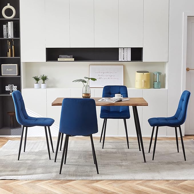 Rectangular Dining Table Set with Upholstered Chairs - Modern Kitchen Table and Chairs Set of 4 for Small Spaces - Blue