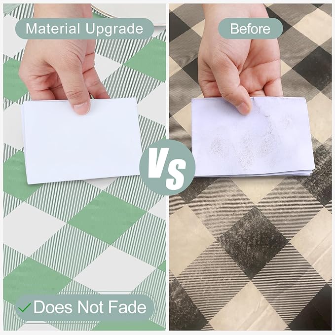 misaya Rectangle Waterproof Vinyl Table Cloth, Buffalo Flannel Backed Tablecloth, Wipeable Plastic Table Cover for Dinner, Kitchen, Outdoor (60" x 84", Sage Green and White)