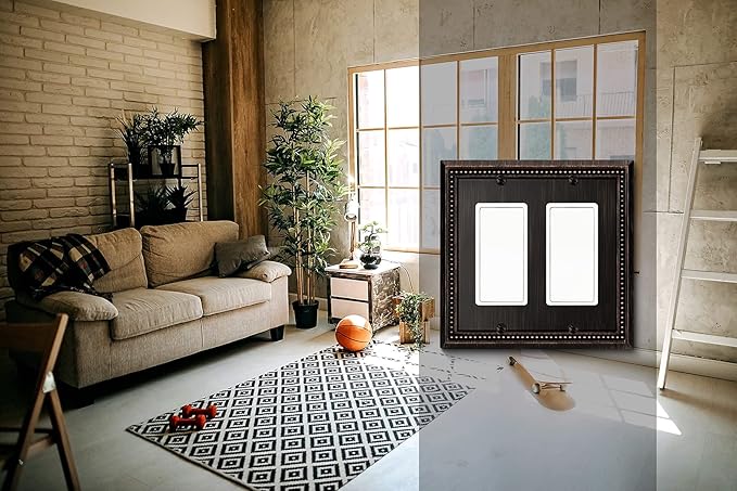 Henne Bery Sunken Pearls Heavy Duty Decorative Wall Plate Switch Plate Outlet Cover (Double Decorator, Aged Bronze)