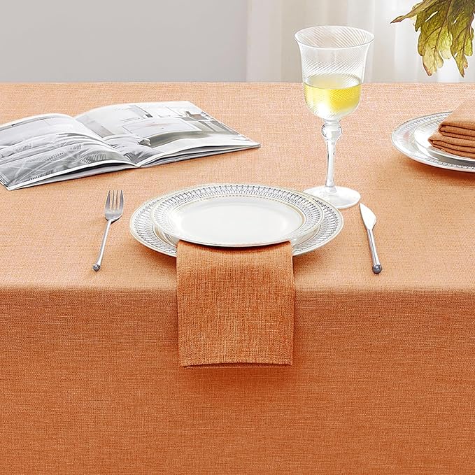 Softalker Extra Lang Table Cloth for 6/8 Foot Rectangle Table 60x120 inch Orang Faux Linen Tablecloth Outdoor Waterproof Stain and Wrinkle Resistant Table Cover for Fall Garden Party Decor Tabletop