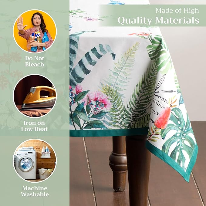 Maison d' Hermine Table Cloth Rectangle Table 100% Cotton 70 x 90 Inches Tablecloth Reusable Decorative for Dining Room Farmhouse Home Valentines Day Decorations Spring Summer - Tropiques