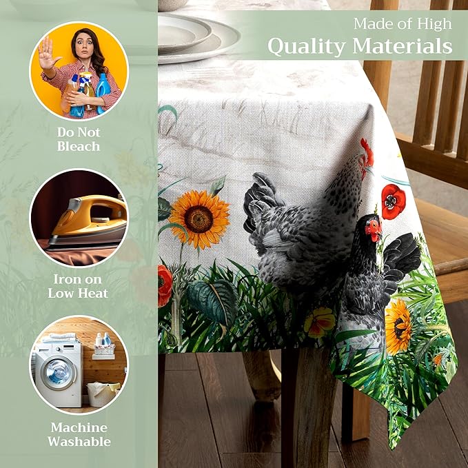 Maison d' Hermine Table Cloth Rectangle Table 100% Cotton 54 x 72 Inches Tablecloth Reusable Decorative for Dining Room Farmhouse Home Valentines Day Decorations Spring Summer - Basse Cour