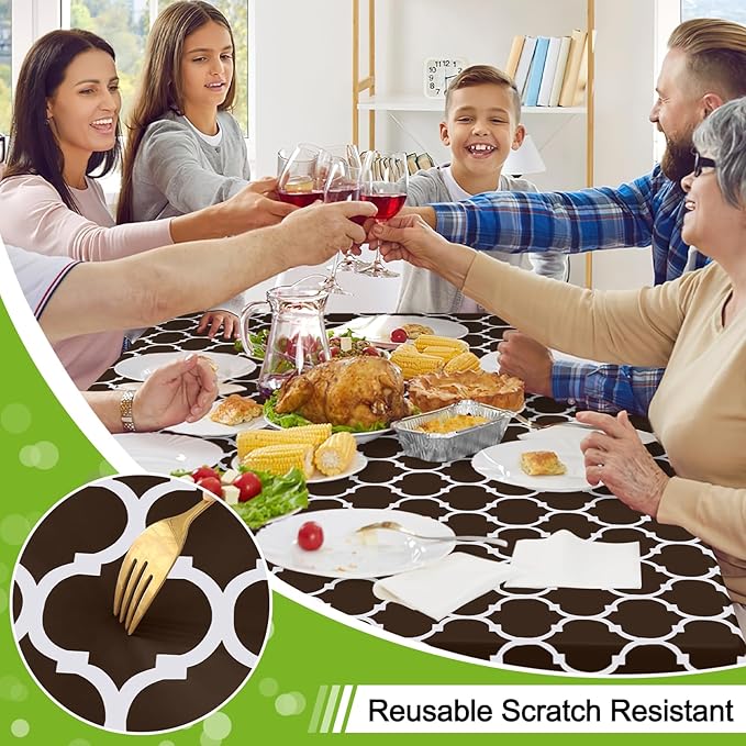 Smiry Round Plastic Table Cloth, Waterproof Vinyl Tablecloth with Flannel Backing for Round Tables, Wipeable Spillproof Tablecloths for Dining, Camping, Indoor and Outdoor (60" Round, Coffee)