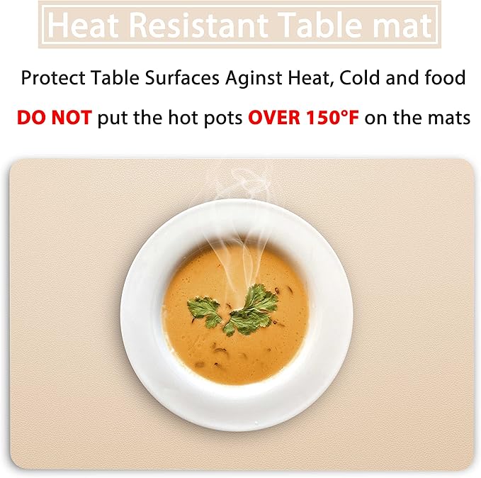 Wipeable Placemats Leather Table Mats Waterproof Heat-Resistant Easy to Clean for Dining Table Set Kitchen Table (6, Buff)