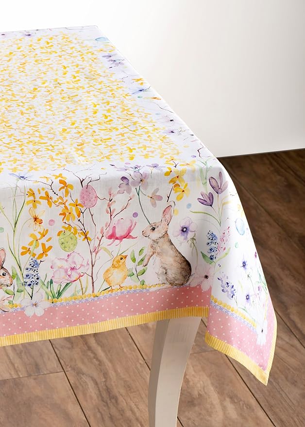 Maison d' Hermine Table Cloth Rectangle Table 100% Cotton 70 x 108 Inches Tablecloth Reusable Decorative for Dining Room Farmhouse Home Valentines Day Decorations Spring Summer - Easter Zest