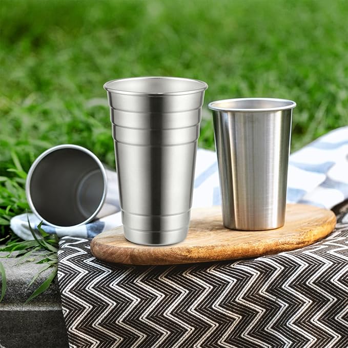 MEWAY Premium Stainless Steel Cups 24 oz Pint Cup Tumbler (12 Pack) - Premium Metal Cups - Stackable Durable Cup，Chilling Beer Glasses, for Travel, Outdoor, Camping, Everyday