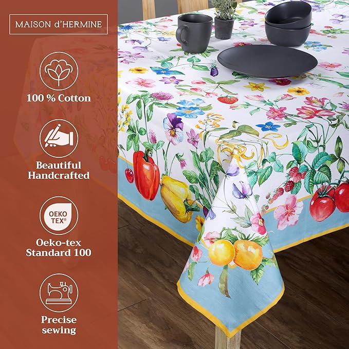 Maison d' Hermine Table Cloth Rectangle Table 100% Cotton 60 x 120 Inches Tablecloth Reusable Decorative for Dining Room Farmhouse Home Valentines Day Decorations Spring Summer - Giverny