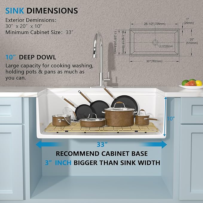 30 White Farm Sink Workstation - Fulorni 30 Inch Farmhouse Kitchen Sink Workstation with Slide Ledge Apron Front Reversible White Fireclay Ceramic Porcelain Single Bowl Farmer Style Basin