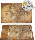 Vintage World Map Placemats Set of 4 Old Paper Retro Style Nostalgic Historical Wipeable Table Mats Reusable Washable PVC Rectangle Place Mats for Kitchen Dining Home Decor 12x18 Inches