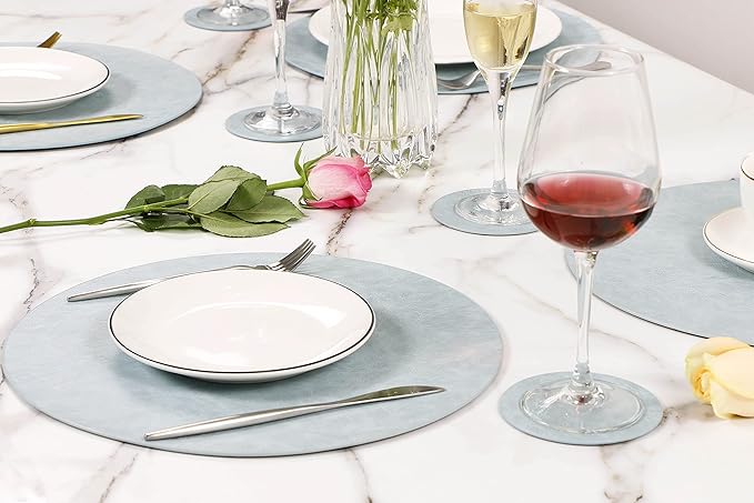 Set of 8 PU Leather Placemats, Waterproof Coffee Coasters, Kitchen Table Mats, Easy to Wipe Off for Dining Round Table