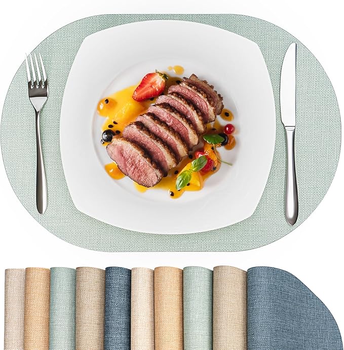 Oval Placemats for Dining Table Set of 4, Washable Leather Table Mats, Waterproof Heat-Resistant Non-Slip Kitchen Placemats, Simple Style Oval Design