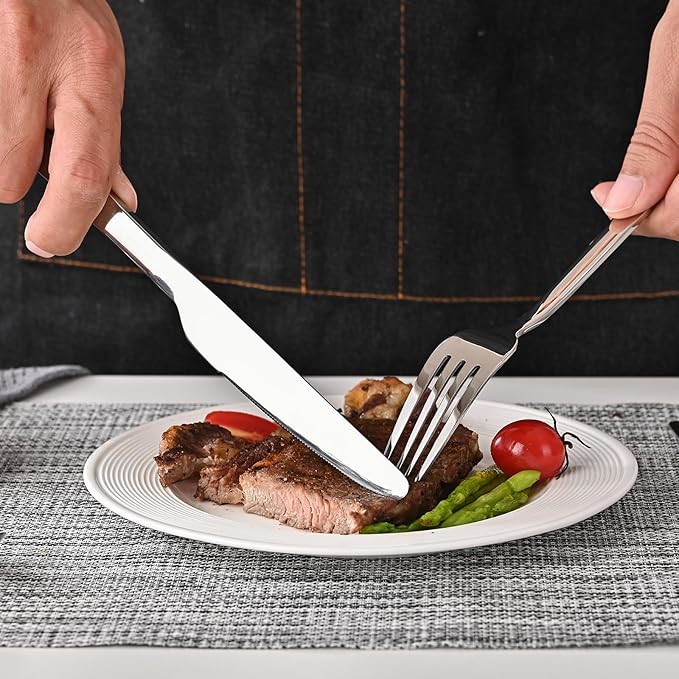 KINGSTONE Forged 40-Piece Silverware Set 18/10 Stainless Steel Flatware Utensils Set for 8, Mirror Finish,Dishwasher Safe (Silver)