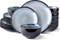 LeRatio Ceramic Dinnerware Sets for 6,Stoneware Plates and Bowls Sets,Handmade Reactive Glaze Dishes Set,Chip Resistant and Scratch Resistant | Oven&Dishwasher & Microwave Safe-Gray White(18PCS)