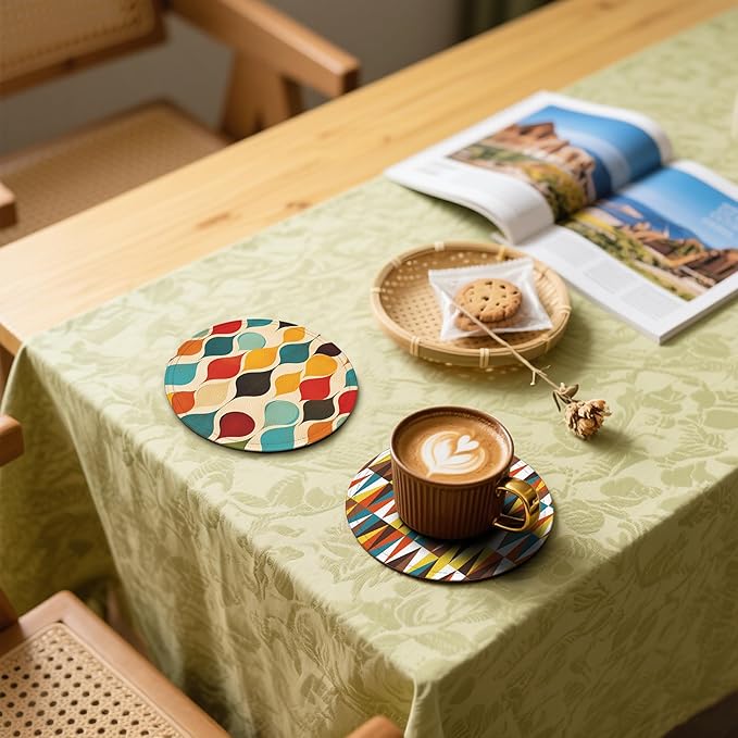 Middle Ages Coasters Leather Round Drink Coasters 6 Pcs Set with Holderor for Cup Drink Coffee Table Bar Home Decor