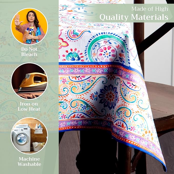 Maison d' Hermine Table Cloth Rectangle Table 100% Cotton 60 x 90 Inches Tablecloth Reusable Decorative for Dining Room Farmhouse Home Valentines Day Decorations Spring Summer - Indian Floral