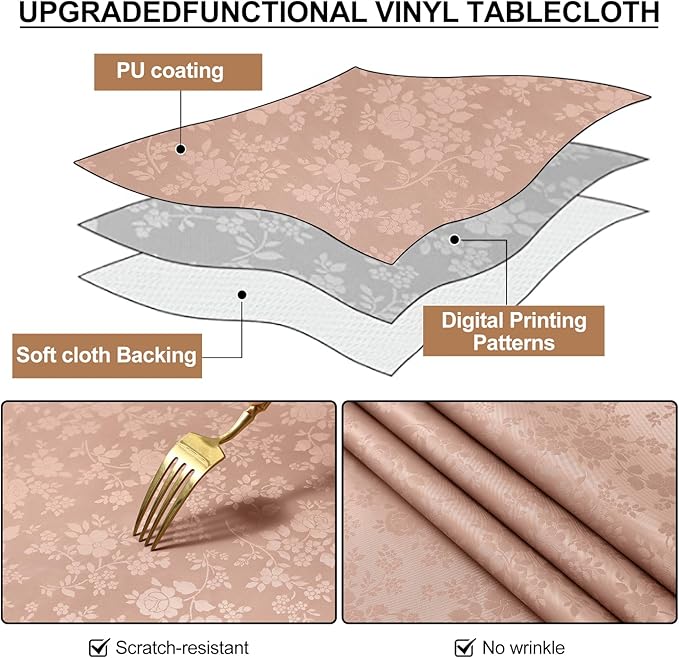 Smiry Rectangle Table Cloth, Waterproof Heavy Duty Vinyl Tablecloths, Wipeable Washable Table Cover for Kitchen and Dining Room (Tan, 60" X 102")