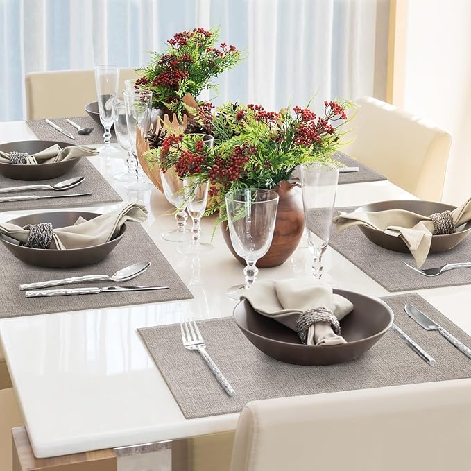 Faux Leather Placemats Set of 4 Washable PU Table mats for Kitchen Table - Heat Resistant, Waterproof, Easy Clean, Anti Slip 11.8" x 17" (Light Brown-4 Pack)