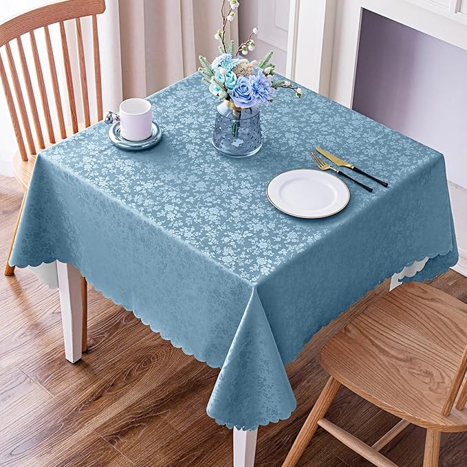 Smiry Square Table Cloth, Waterproof Heavy Duty Vinyl Tablecloths, Wipeable Washable Table Cover for Kitchen and Dining Room (Stone Blue, 60" X 60")