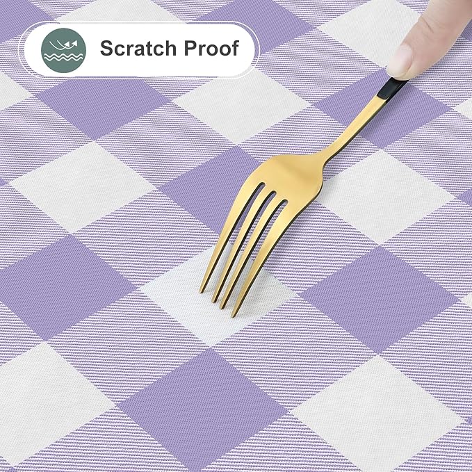 misaya Rectangle Waterproof Vinyl Table Cloth, Buffalo Flannel Backed Tablecloth, Wipeable Plastic Table Cover for Dinner, Kitchen, Outdoor (60" x 102", Lavender and White)