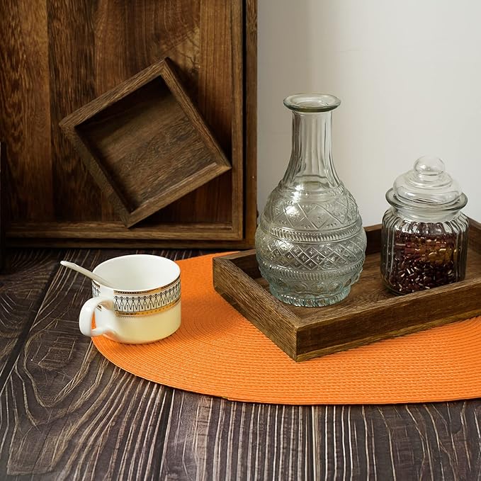 FunWheat Oval Braided Placemats Set of 6 Table Mats for Dining Tables Woven Washable Non-Slip Shining Place mats12x18 Inch Table mats for Indoor Outdoor Use(Oval Orange, 6pcs)