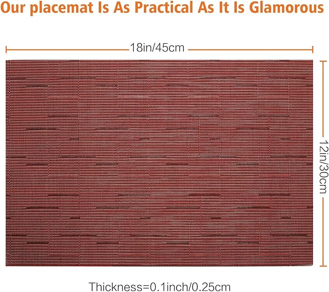 Placemats Set of 6,Washable,Heat and Stain Resistant Indoor/Outdoor Place mats,Vinyl Woven Non Slip Table Mats for Restaurant Table Protection,PVC Placemats(Red,6PCS)