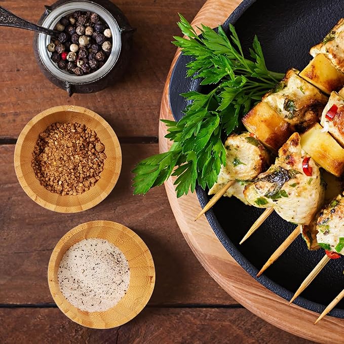 Bamboo Wooden Bowls Set of 6, 3 Inch Small Serving Bowls for Snacks/Appetizers/Side Dishes/Charcuterie Board, Dipping Sauce Bowl for Condiments, 4 oz Bamboo Wood Ramekins, Reusable & Handmade