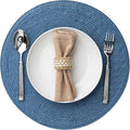 Round Placemats Set of 8 Plastic Woven Placemats Washable Wipeable Table Mats for Dining Table Heat Resistant Non-Slip Circle Place Mats (Royal Blue)