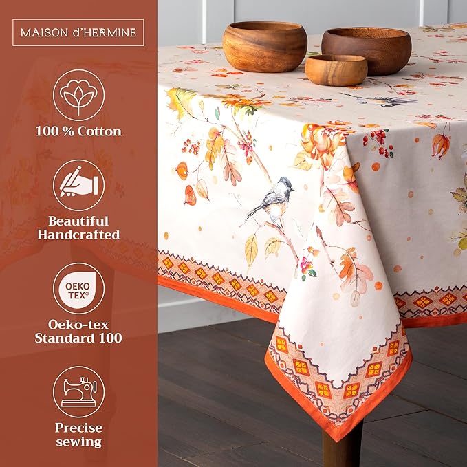 Maison d' Hermine Table Cloth Rectangle Table 100% Cotton 54 x 72 Inches Fall Tablecloth Reusable Everyday Use for Thanksgiving Christmas Decorations Dining Farmhouse Party (Kelim - Prairie)