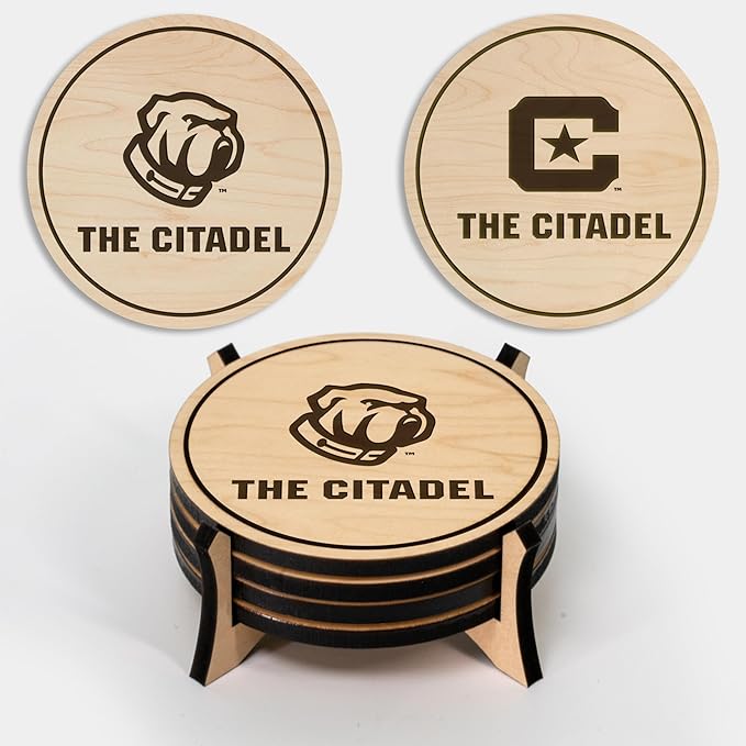 LazerEdge The Citadel Bulldogs Wooden Coaster Set - Maple Wood - Officially Licensed Product - 4-Pack