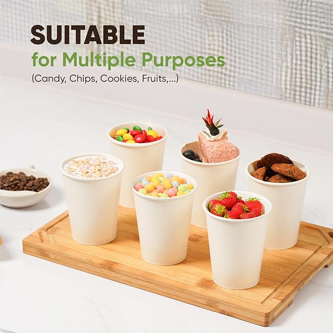 Paper Cups 14 oz – 200 Disposable Coffee Cups with 100 Paper Straws | Hot Cups for Coffee & Tea up to 150°F | Food-Contact Compliant Paper (FDA 21 CFR 176.170)