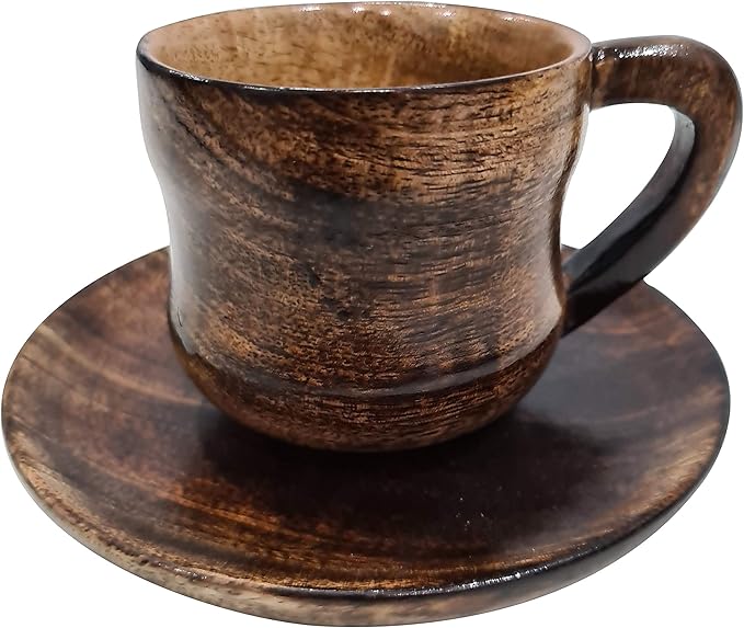 collectiblesBuy Eco-Friendly Espresso Wooden Cup With Saucer Coffee Tea Drinking Tableware Rustic Handcrafted Natural Retro Style