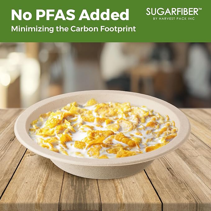 [600 Count] Harvest Pack PFAS Free 12oz Round Compostable Paper Bowls Bulk, Disposable Heavy-Duty Eco-Friendly Bagasse Bowls, Sugarcane Natural Plant fibers for Meal Prep Takeout Dinnerware