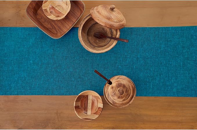 Solino Home Linen Small Table Runner 48 Inches - Athena, 100% Pure Linen Chambray Teal Table Runner 14 x 48 Inch Ideal for Dresser and Coffee Tables, Spring, Easter, St Patricks Day