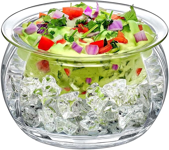 Amazing Abby - Ice Bed - Acrylic Chilled Dip Server Bowl with Ice Chamber (1-Pack), Clear Plastic Iced Serving Bowl, Keeping Dips and Condiments Cold and Fresh for Party, Picnic, Outdoor Dining