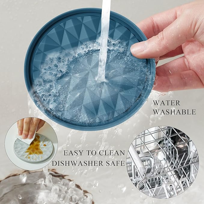 Silicone Coasters for Drinks[8 Pack, No Holder]- Cup Mat for Tabletop Protection-Non-Slip, Non-Stick, Coffee Table Decor, Great Gift for Any Occasion, Dark Blue
