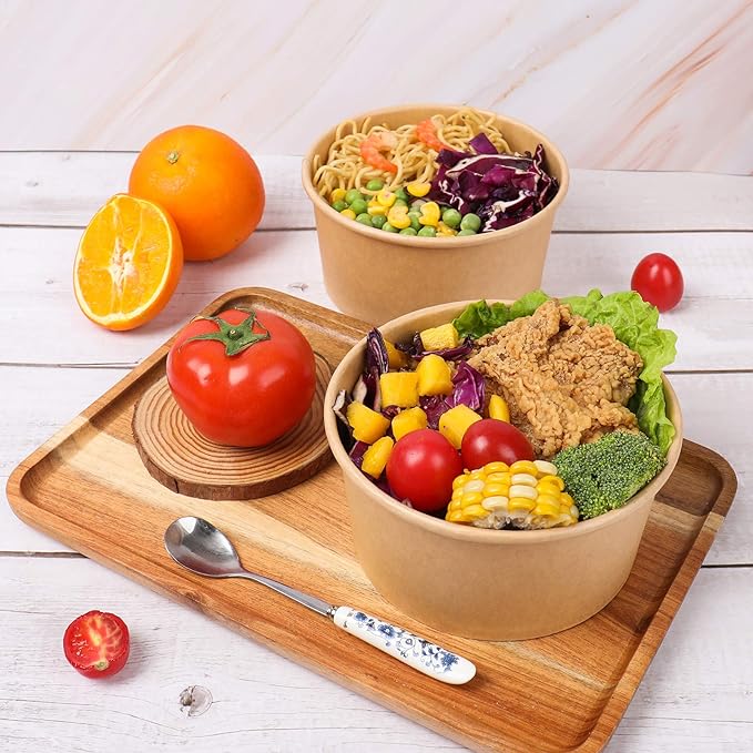 34 oz Disposable Kraft salad paper bowls with lids, Food containers Soup Bowls Party Supplies Treat Bowls 50 Pack