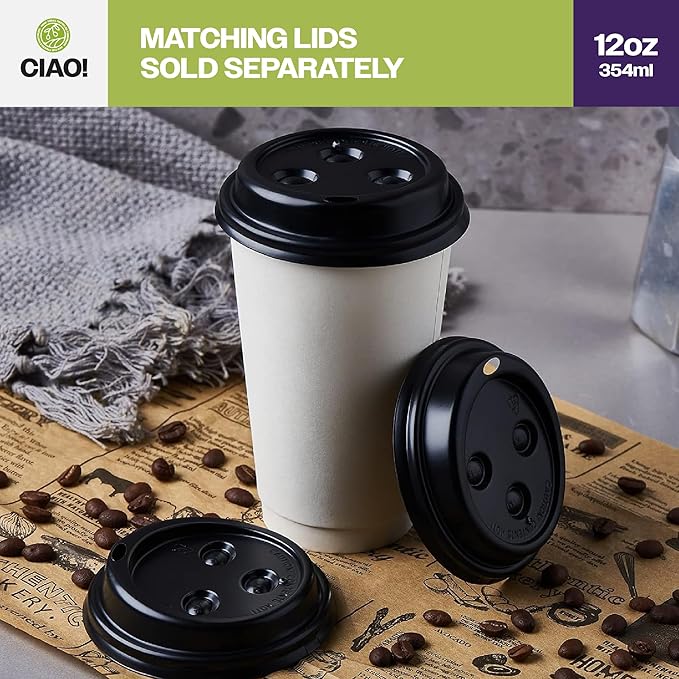 CIAO! 12oz White Paper Hot Cup, Disposable, 90mm Diameter 1,000 Count
