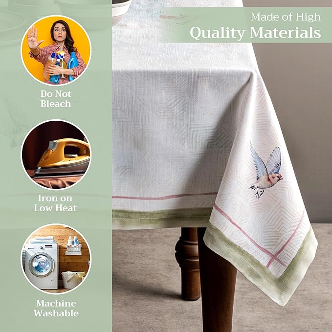 Maison d' Hermine Table Cloth Rectangle Table 100% Cotton 54 x 72 Inches Tablecloth Reusable Decorative for Dining Room Farmhouse Home Valentines Day Decorations Spring Summer - Flying Birds