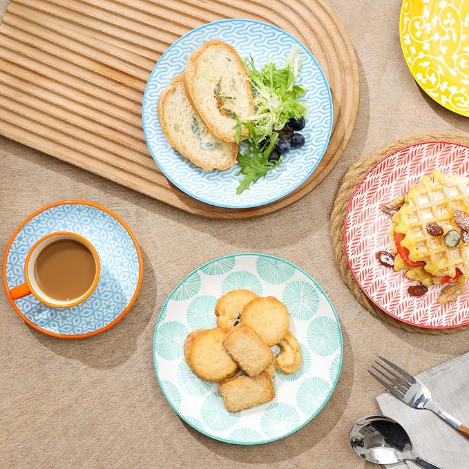Selamica Ceramic Dessert Plates Set of 6, 6 Inch Mini Dinner Plates for Cake Snacks Side Dish, Microwave & Dishwasher Safe