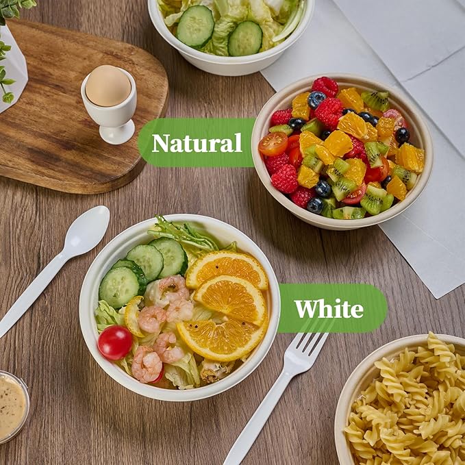 ECOLipak 20 OZ 150 Count Paper Bowls, Disposable Compostable Large Soup Bowl, Heavy Duty Bagasse Bowls for Family Lunch, Dinner Meals, Camping, Party