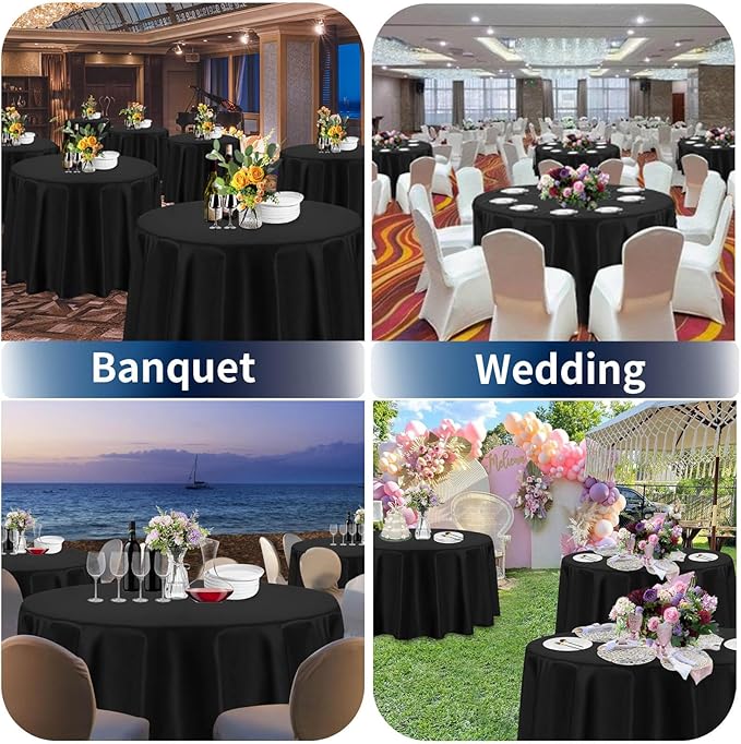 PureFit 6 Pack Round Black Table Cloths 90 Inch for Round Tables, Stain and Wrinkle Resistant Table Linens for Home Use, Wedding, Party, Banquet and Camping