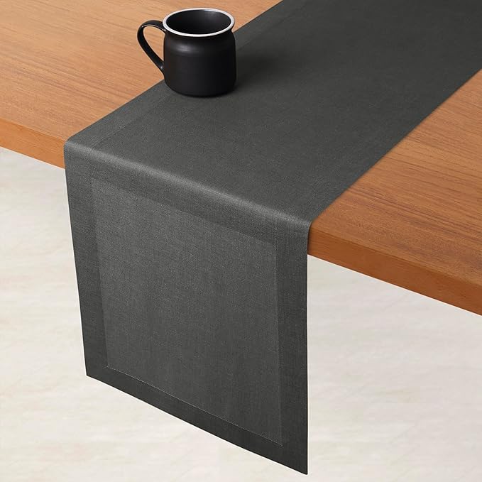 D'Moksha Homes Linen Charcoal Grey Table Runner 72 Inches Long - 100% Pure Linen 14 x 72 Inch Table Runner for Dining, Spring, Easter - Machine Washable